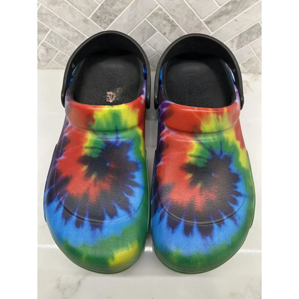 Crocs Lock Work Clogs Men Size 8 Multi Bistro Graphic Tie Dye Rainbow Colorful‎